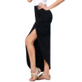 Kate Kasin Sexy Women&#39;s Side Split Longa Saia Maxi Irregular Hem Black Long Cotton Skirt KK000315-1
